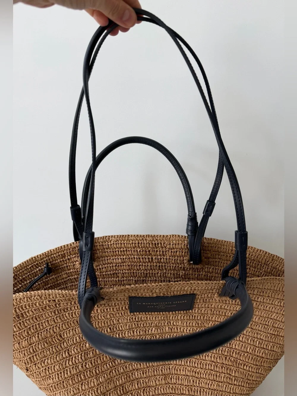 Sézane Justine Basket Bag in Deep Natural Raffia and Navy Handles - Picture 12 of 15
